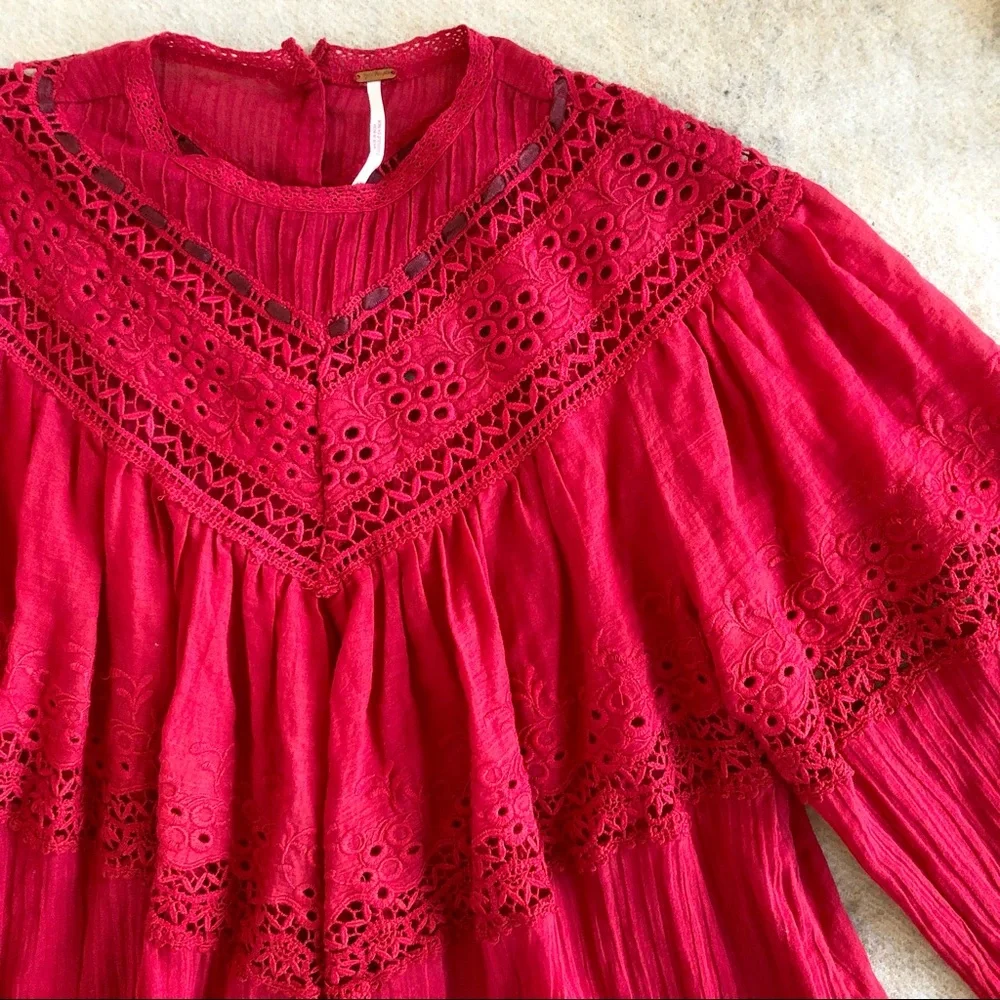 Free People Abigail Victorian top in red